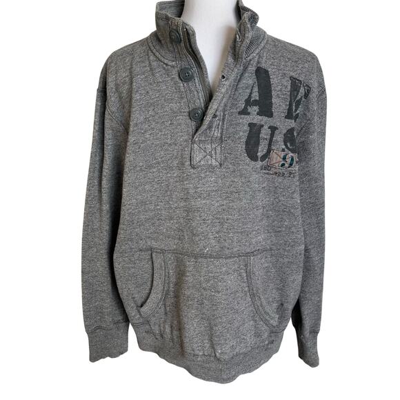 American Eagle Outfitters Sweater Men XL Gray Zip Button Stand Collar Sweatshirt - Picture 1 of 7